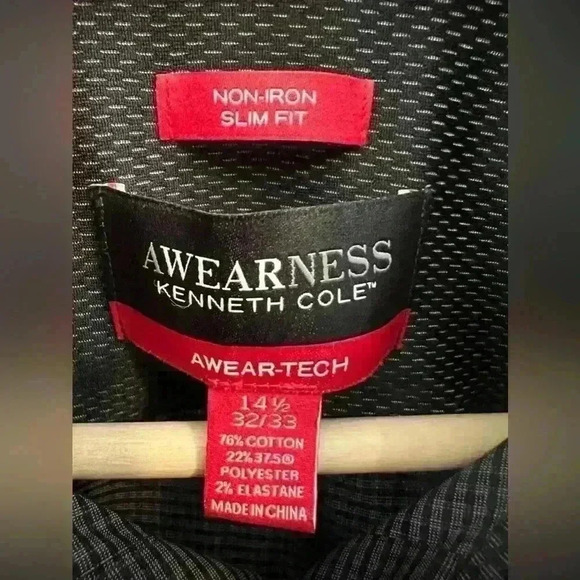 ✨Kenneth Cole AWEARNESS non-iron slim fit shirt gray and black - Picture 7 of 7